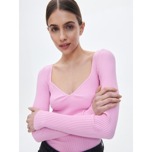 Reserved - Bluzka z dekoltem w serce - Różowy Reserved S Reserved
