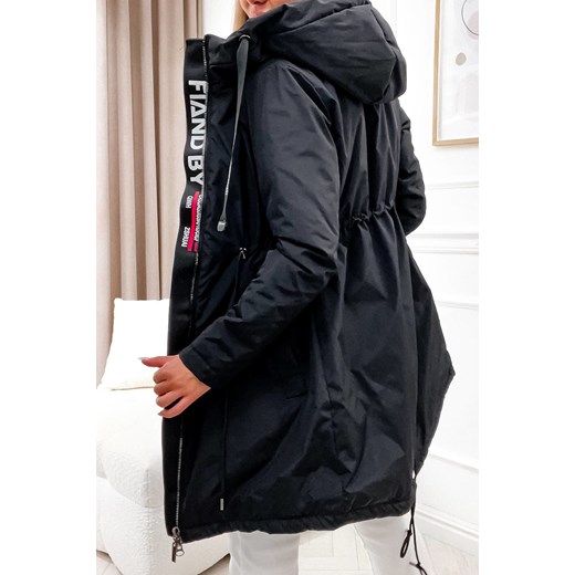KURTKA PARKA Z KAPTUREM I ŚCIĄGACZEM W PASIE- CZARNA Olika XL olika.com.pl