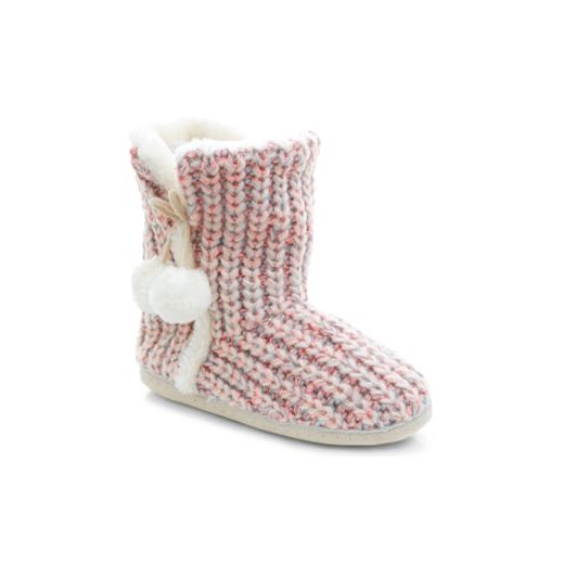 Pink Knitted Fluffy Trim Pom Pom Side Slipper Boots newlook bezowy 