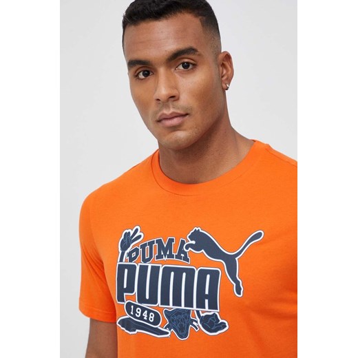 Puma t-shirt bawełniany kolor pomarańczowy z nadrukiem Puma S ANSWEAR.com