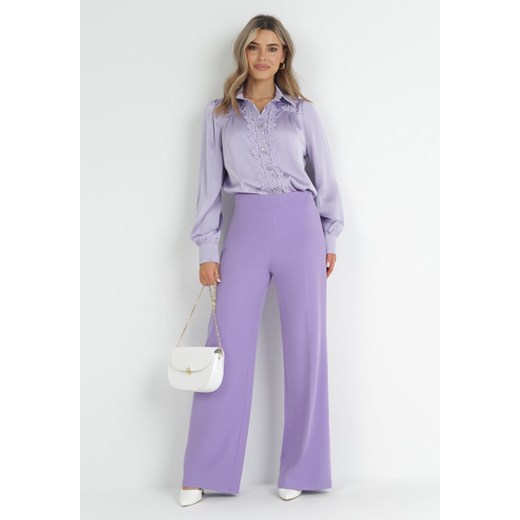 Jasnofioletowe Spodnie Szerokie High Waist Iners S okazyjna cena Born2be Odzież