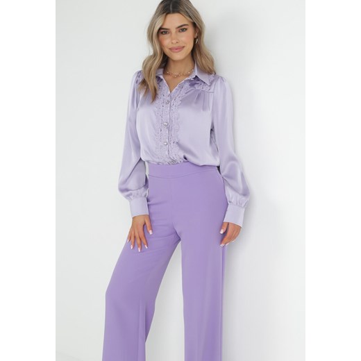 Jasnofioletowe Spodnie Szerokie High Waist Iners S okazyjna cena Born2be Odzież