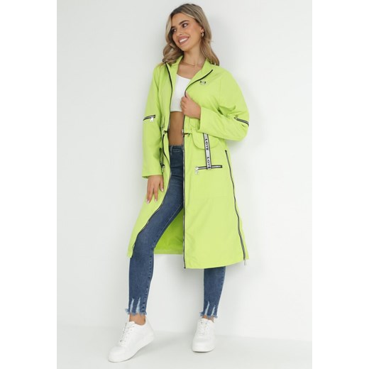 Żółty Płaszcz z Regulowaną Długością i Taśmami z Napisem Emmilou 2XL promocja Born2be Odzież