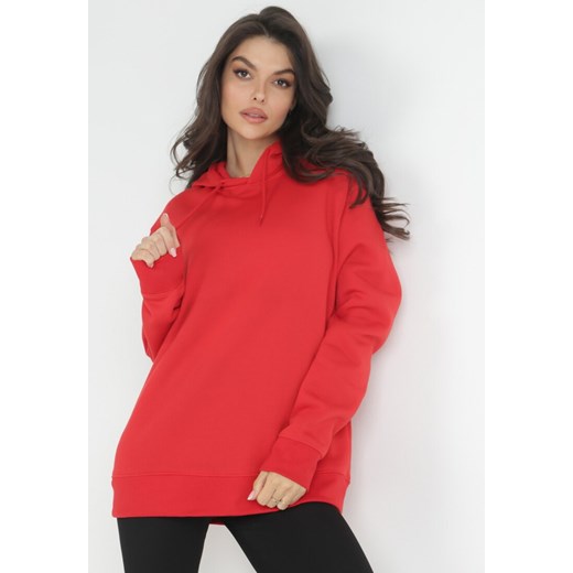 Czerwona Bluza z Kapturem i Długimi Rękawami Agnentha ze sklepu Born2be Odzież w kategorii Bluzy damskie - zdjęcie 152026584