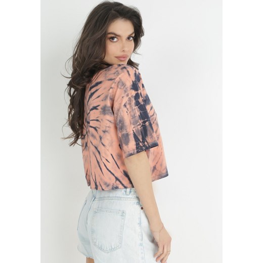 Różowy Krótki T-shirt z Nadrukiem Tie-Dye Comara 2XL Born2be Odzież