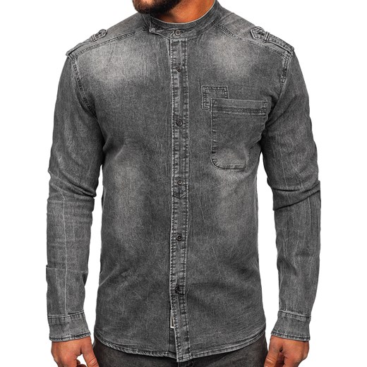 Grafitowa koszula męska jeansowa z długim rękawem Denley MC713G XL Denley