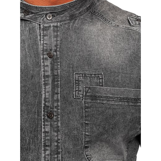 Grafitowa koszula męska jeansowa z długim rękawem Denley MC713G 2XL Denley