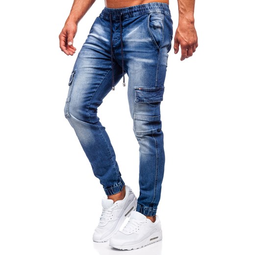 Niebieskie spodnie jeansowe joggery bojówki męskie Denley MP0111BSA M Denley