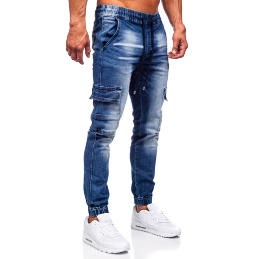 Niebieskie spodnie jeansowe joggery bojówki męskie Denley MP0111BSA S Denley