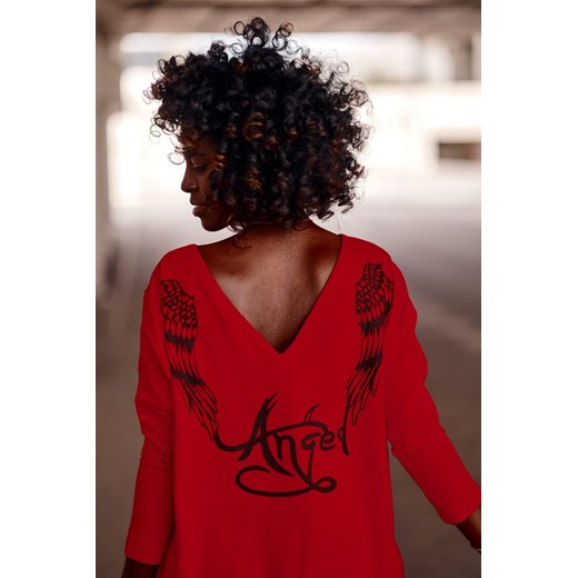 Modna sukienka ze skrzydłami na plecach czerwona 3661  fasardi.com
