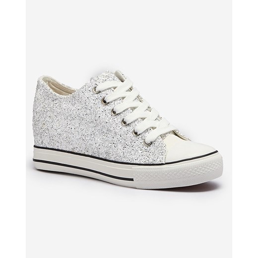 Srebrne damskie trampki na ukrytym koturnie z cekinami Fegga- Obuwie Royalfashion.pl 39 royalfashion.pl