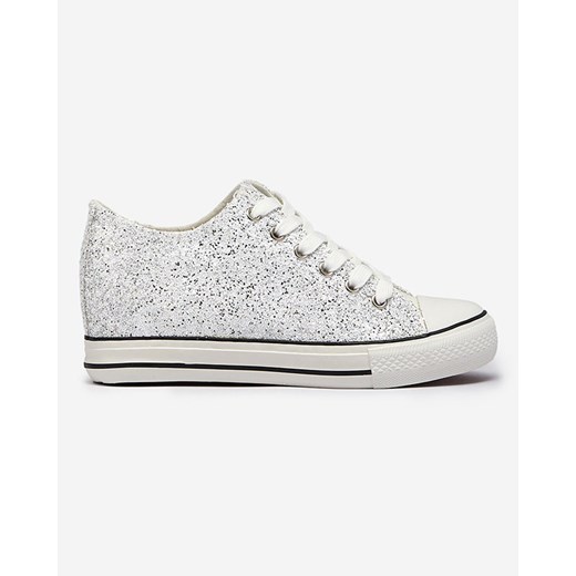 Srebrne damskie trampki na ukrytym koturnie z cekinami Fegga- Obuwie Royalfashion.pl 39 royalfashion.pl