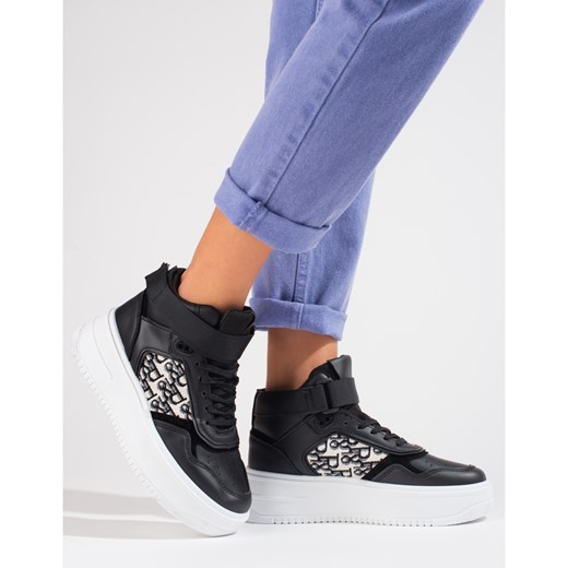 Wysokie sneakersy damskie Shelovet na platformie czarne Shelovet 41 ButyModne.pl
