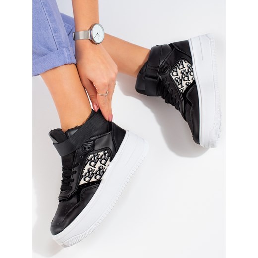Wysokie sneakersy damskie Shelovet na platformie czarne Shelovet 38 ButyModne.pl