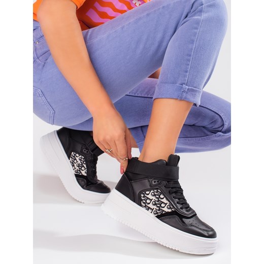 Wysokie sneakersy damskie Shelovet na platformie czarne Shelovet 39 ButyModne.pl