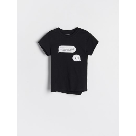Reserved - Bawełniany t-shirt z nadrukiem - Czarny Reserved 152 (11 lat) Reserved okazyjna cena