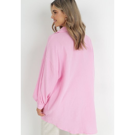 Różowa Bawełniana Koszula o Długim Fasonie Oversize Atherene L okazja Born2be Odzież