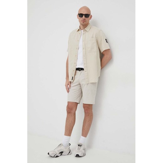 Koszula męska beżowa Calvin Klein z klasycznym kołnierzykiem z długim rękawem