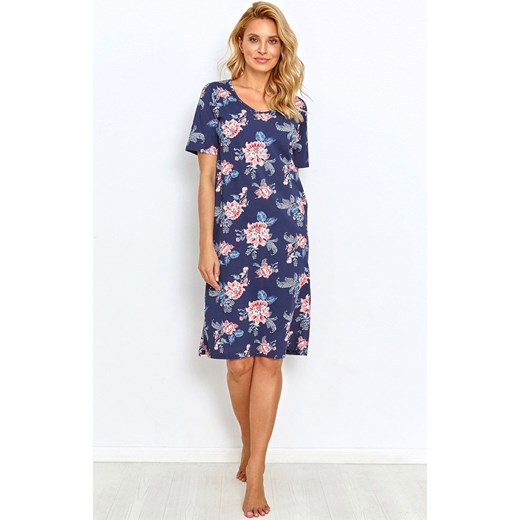 Taro Koszula w kwiaty z krótkim rękawem Ellie 2879, Kolor granatowy-wzór, Rozmiar S, Taro ze sklepu Intymna w kategorii Koszule nocne - zdjęcie 152228492