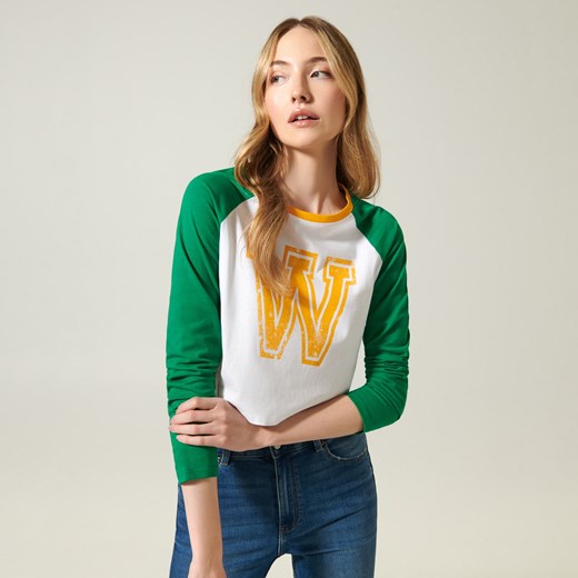 Bluzka damska Sinsay z okrągłym dekoltem w stylu młodzieżowym z długim rękawem 