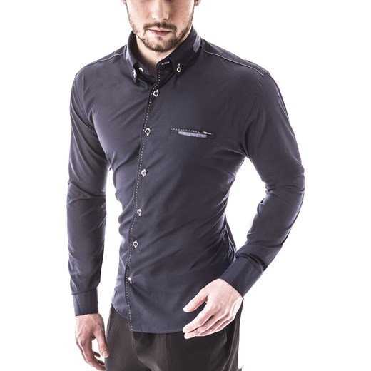 Koszula męska (RL39) - GRANATOWY ze sklepu Risardi w kategorii Koszule męskie - zdjęcie 152282792