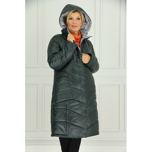 PORZĄDNA KURTKA ZIMOWA DAMSKA PŁASZCZ 40-50 - 44 - zieleń-srebro Femimoda 42 promocja femimoda.p;