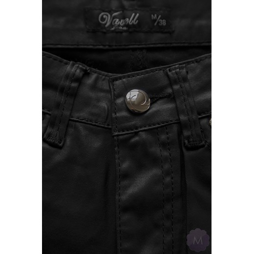 Czarne spodnie rurki ala skóra z wysokim stanem granatowe Vavell mercerie-pl czarny damskie