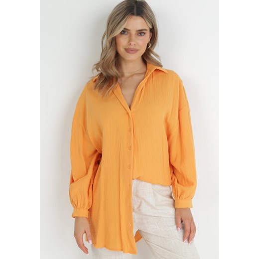 Pomarańczowa Bawełniana Koszula o Długim Fasonie Oversize Atherene ze sklepu Born2be Odzież w kategorii Koszule damskie - zdjęcie 152374283