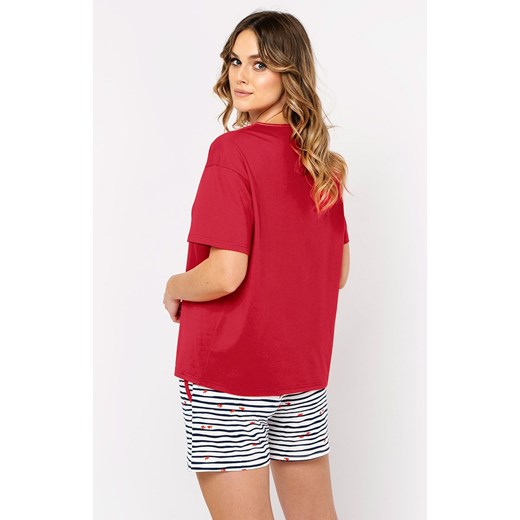 Piżama damska z krótkim rękawem czerwona Korfu, Kolor czerwony-wzór, Rozmiar S, Italian Fashion M Intymna
