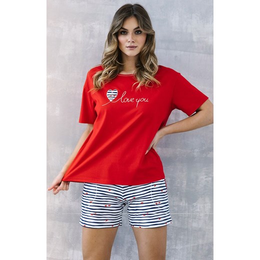 Piżama damska z krótkim rękawem czerwona Korfu, Kolor czerwony-wzór, Rozmiar S, Italian Fashion L Intymna