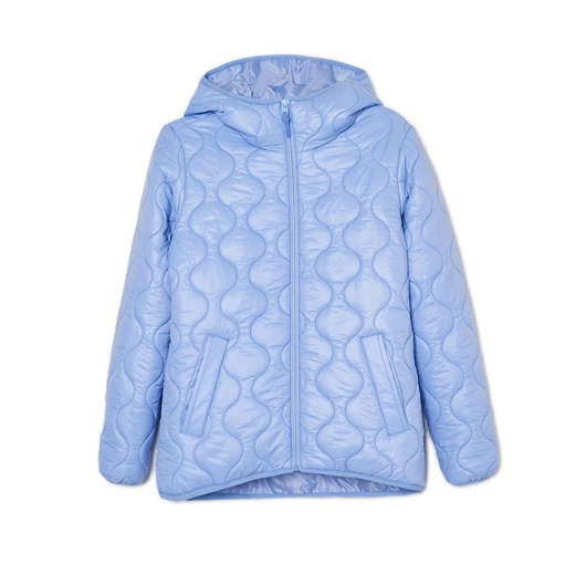 Cropp - Niebieska pikowana kurtka z kapturem - niebieski ze sklepu Cropp w kategorii Kurtki damskie - zdjęcie 152384214
