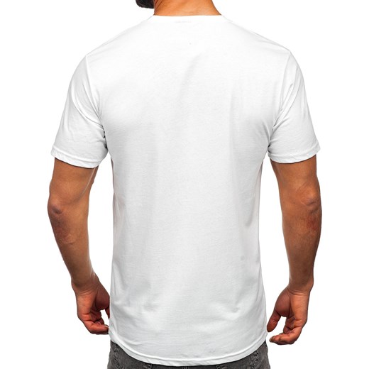 Biały bawełniany t-shirt męski z nadrukiem Bolf 14759 L Denley