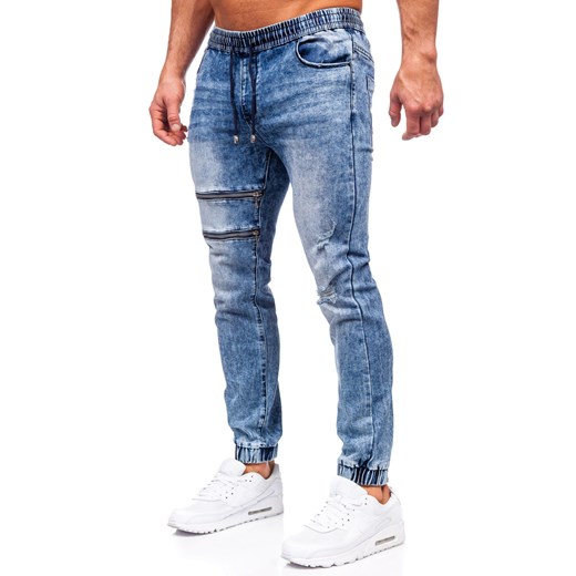 Granatowe spodnie jeansowe joggery męskie Denley MP0095BS M Denley