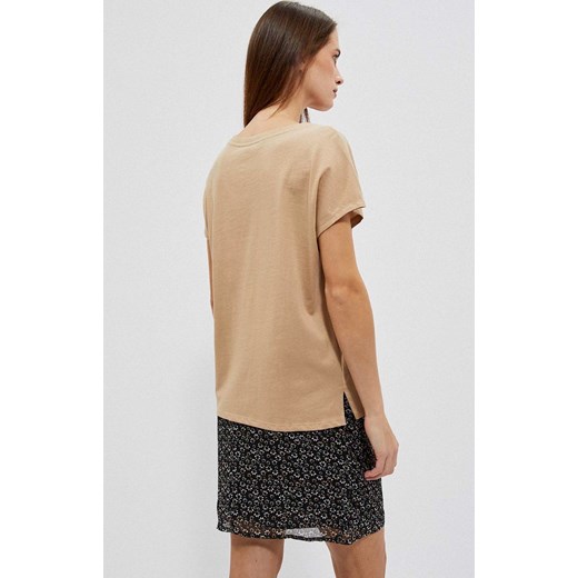 Bawełniany t-shirt w kolorze beżowym 4048, Kolor beżowy, Rozmiar XS, Moodo XS Primodo
