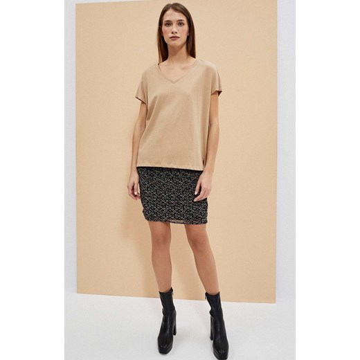 Bawełniany t-shirt w kolorze beżowym 4048, Kolor beżowy, Rozmiar XS, Moodo M Primodo