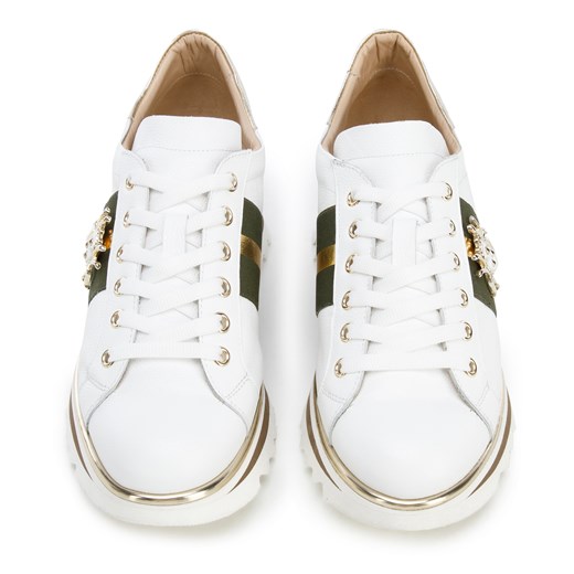 Damskie sneakersy skórzane z owadem biało-zielone ze sklepu WITTCHEN w kategorii Buty sportowe damskie - zdjęcie 152446274