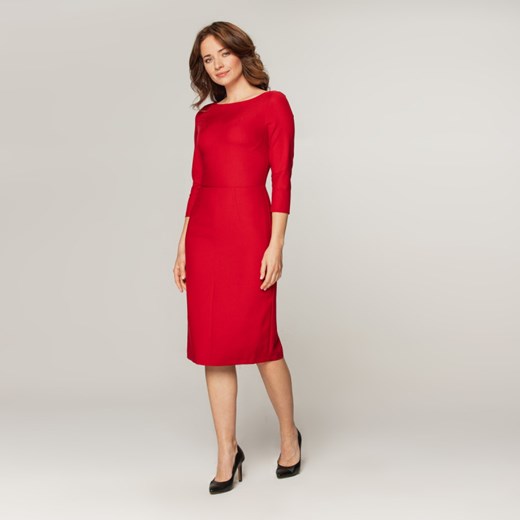 Elegancka czerwona dopasowana sukienka Willsoor 42 wyprzedaż Willsoor