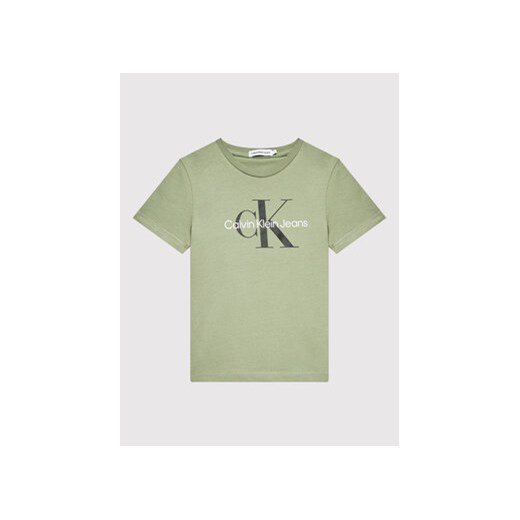 Calvin Klein Jeans T-Shirt Monogram IU0IU00267 Zielony Regular Fit 14Y wyprzedaż MODIVO