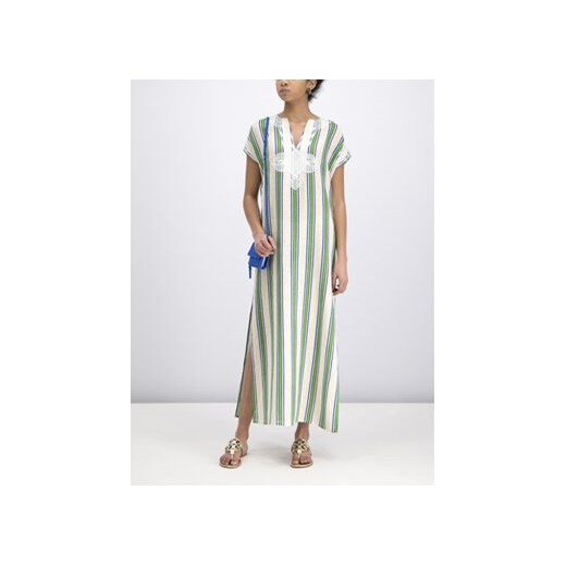 Tory Burch Sukienka letnia Striped Caftan 57114 Zielony Regular Fit Tory Burch XS wyprzedaż MODIVO