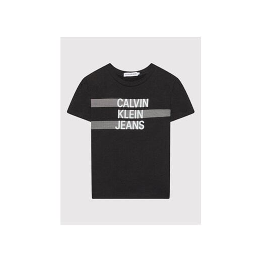 Calvin Klein Jeans T-Shirt Dimension Logo IB0IB01048 Czarny Regular Fit 12Y promocyjna cena MODIVO