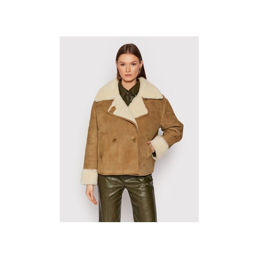 The Kooples Kożuch FCUI23014K Beżowy Regular Fit The Kooples 3 wyprzedaż MODIVO