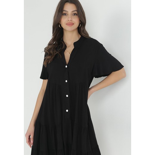Czarna Sukienka Koszulowa z Falbanką Selentha M promocyjna cena Born2be Odzież