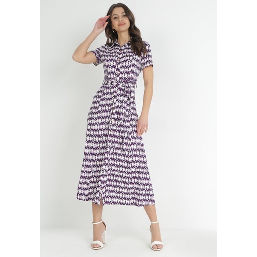 Fioletowa Koszulowa Sukienka Maxi z Materiałowym Paskiem Rainora ze sklepu Born2be Odzież w kategorii Sukienki - zdjęcie 152695442