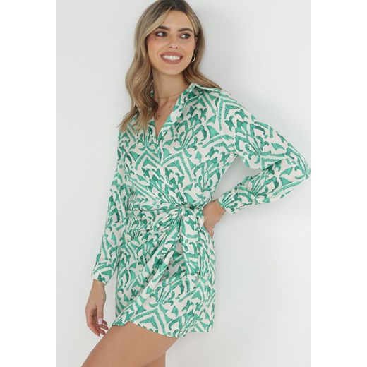 Zielona Kopertowa Sukienka z Wiązaniem Pitville ze sklepu Born2be Odzież w kategorii Sukienki - zdjęcie 152695553