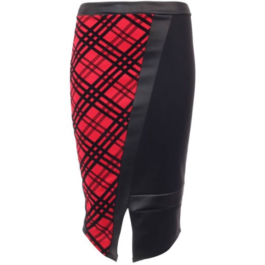 Spódnica Midi In Check And Wet Looks Panels - Red pandzior-pl-new-vogue czerwony asymetryczne