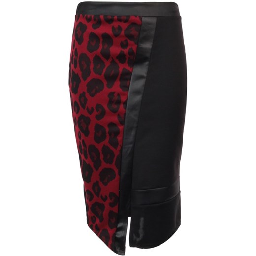 Spódnica Midi In Leopard And Wet Looks Panels - Red pandzior-pl-new-vogue czerwony asymetryczne