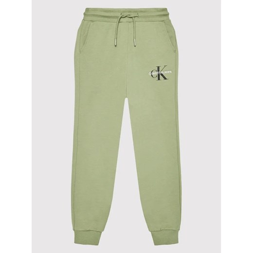 Calvin Klein Jeans Spodnie dresowe Monogram Logo IU0IU00285 Zielony Regular Fit 8Y okazja MODIVO