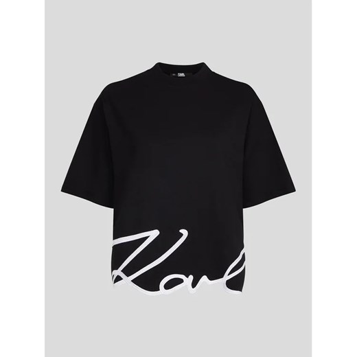 KARL LAGERFELD T-Shirt Signature Hem 226W1703 Czarny Relaxed Fit Karl Lagerfeld S MODIVO