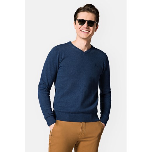 Sweter Granatowy Bawełniany w Serek Harrison ze sklepu Lancerto S.A. w kategorii Swetry męskie - zdjęcie 152904110