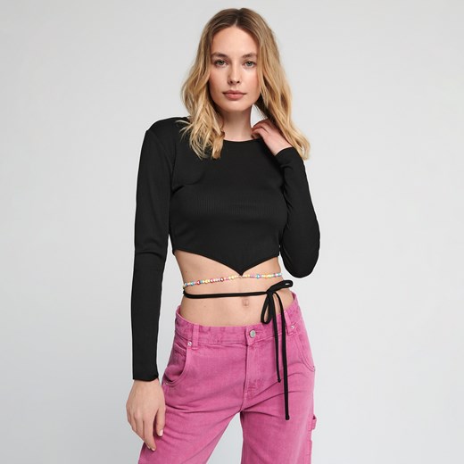Sinsay - Crop top z wiązaniem - Czarny Sinsay XXS Sinsay
